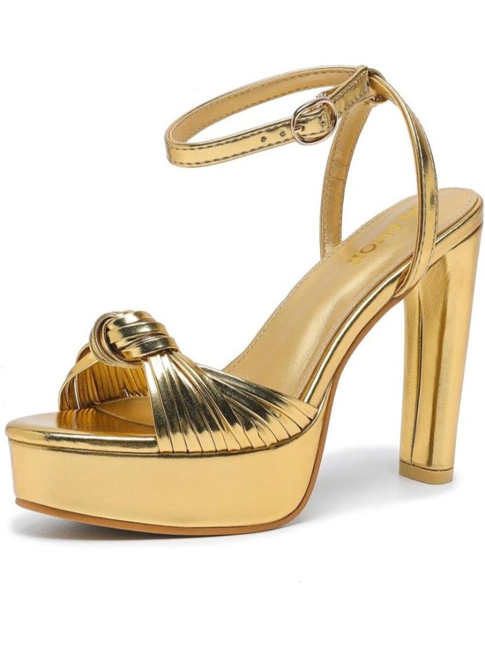 Women's Gold PU 4.8 Inches Braid Knot Platform Block Heels Open Toe Heeled